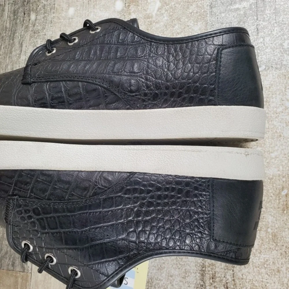 Toms Paseo Mens Casual Shoes Sz 10.5 Black Croc Embossed Leather Lace-Up Sneaker